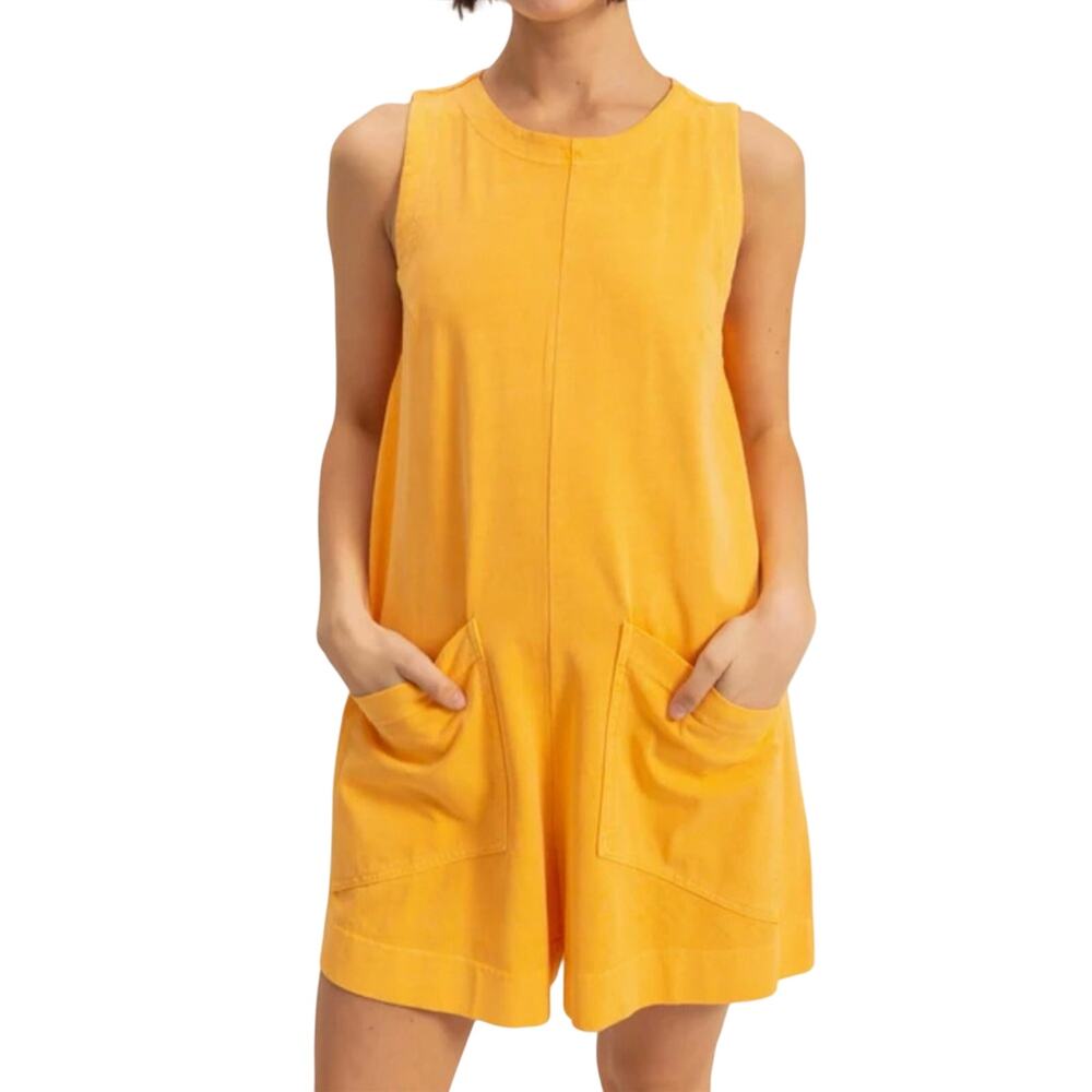Free People Beach Slouchy Oversized Cotton Boho Romper Golden Yellow Size Large